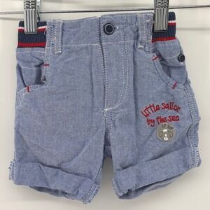 Tip Top Boys Little Sailor Blue Chambray Cuffed Shorts Red Navy Striped Waist G